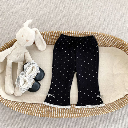 MyKids-USA® Autumn Arrival Baby Girls Dots Pattern Lace Trim Cute Pants