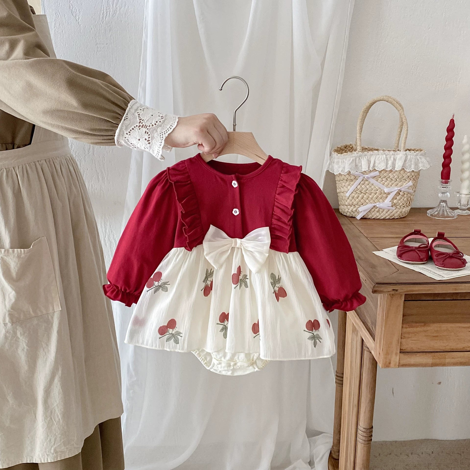 Autumn Hot Selling Baby Girls Cherry Pattern Long Sleeves Color Patchwork Onesies Bodysuits, MyKids-USA®, Baby & Toddler Dresses, MyKids-USA -  -  -  -  -  -  - 