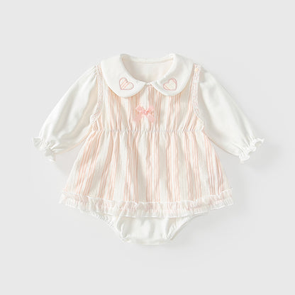 Arrival Spring Baby Girls Hearts Embroidery Long Sleeves Onesies with Striped Sleeveless Dress Clothing Set, MyKids-USA®, Baby & Toddler Outfits, MyKids-USA - Size/Age - 66 (3-6M) - Color - Light Pink -  -  - TR2601052059-A.