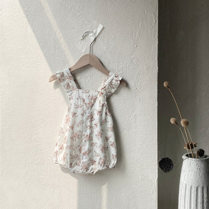 Summer Arrival Baby Girls Sleeveless Floral Strap Bodysuit