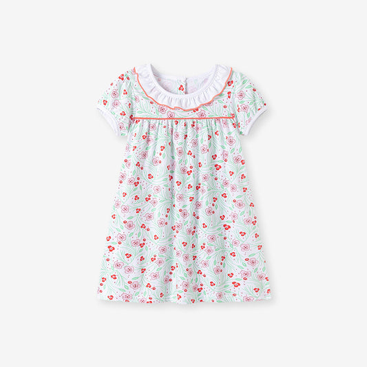 Summer Arrival Flowers Pattern Short Sleeves Dress with Collar for Stylish Girls