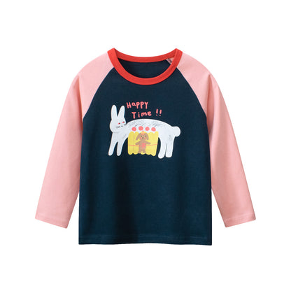 Autumn Baby Kids Girls Letters and Cartoon Print Long Sleeves Crew Neck Color Patchwork Top Shirt, MyKids-USA®, Baby & Toddler Tops, MyKids-USA - Size/Age - 90 (12-24M) - Color - Navy Blue (Dark Blue) -  -  - TR2508142353-A