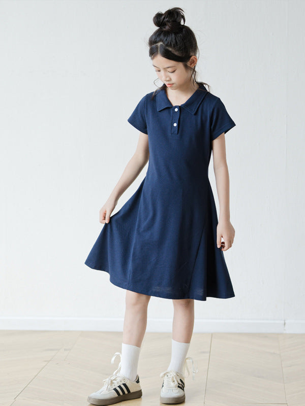 Summer Arrival Short Sleeves Turn-down Collar Sporty Dress for Stylish Girls