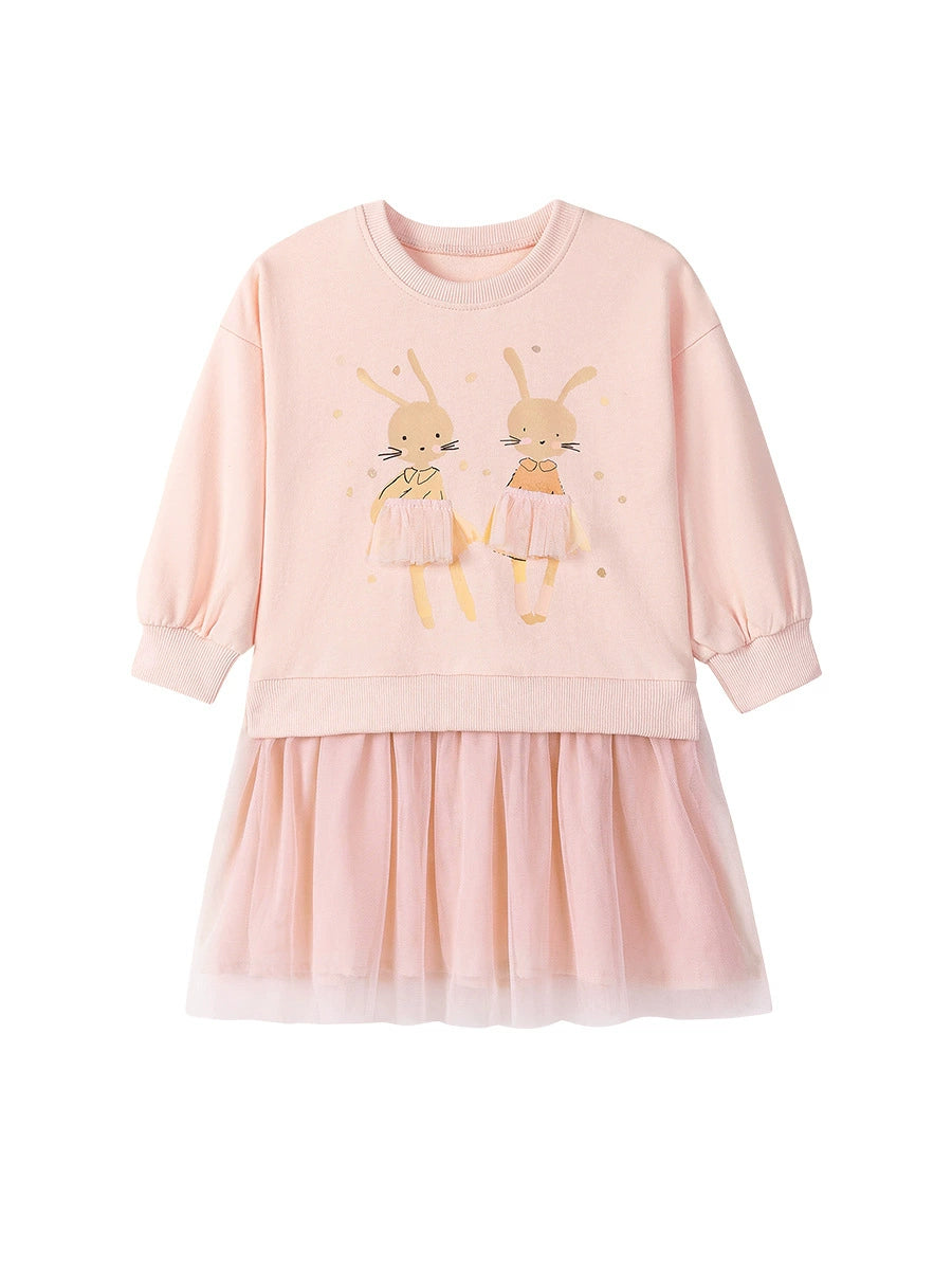 Autumn and Spring Arrival Rabbit Cartoon and Dots Pattern Long Sleeves Crew Neck Dress for Stylish Girls, MyKids-USA®, Baby & Toddler Dresses, MyKids-USA -  -  -  -  -  -  - 