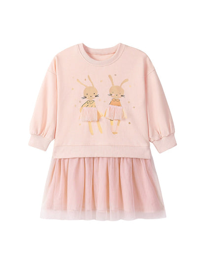 Autumn and Spring Arrival Rabbit Cartoon and Dots Pattern Long Sleeves Crew Neck Dress for Stylish Girls, MyKids-USA®, Baby & Toddler Dresses, MyKids-USA -  -  -  -  -  -  - 
