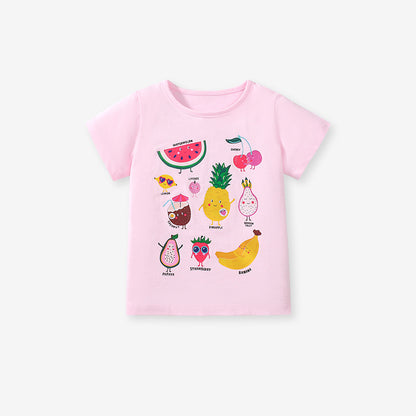 Kids’ Fruits Cartoon Pattern Short Sleeves T-shirt in European and American Style for Summer, MyKids-USA®, Baby & Toddler Tops, MyKids-USA - Size/Age - 90 (12-24M) - Color - Pink -  -  - TR2503171436-A