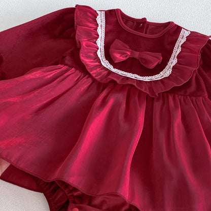 MyKids-USA® Baby Girls Long Sleeves Lace Embroidered Bodysuit Dress