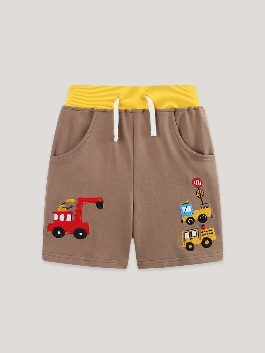 MyKids-USA® Summer Arrival Baby Kids Boys Cartoon Embroidered Pattern Color Patchwork Shorts