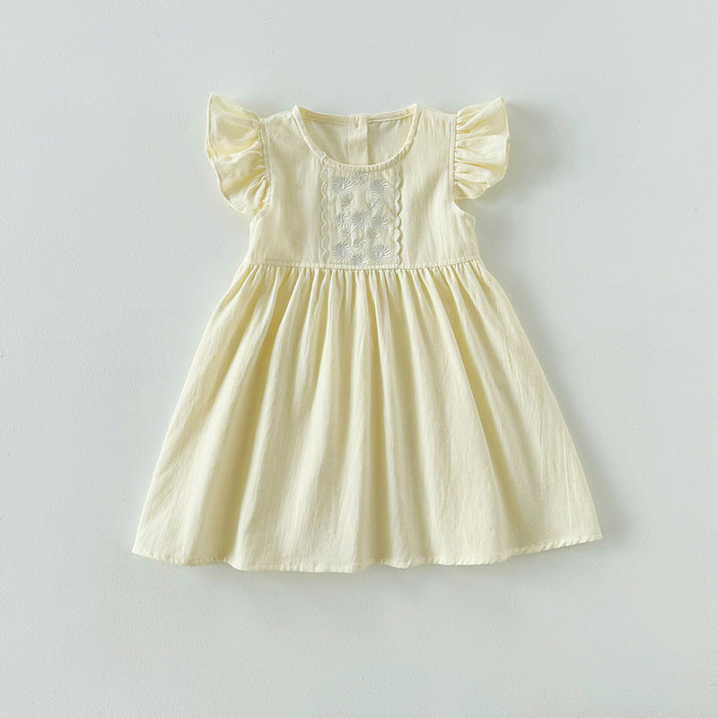Summer New Arrival Kids Girls Fly Sleeves Floral Pattern Embroidery Princess Dress