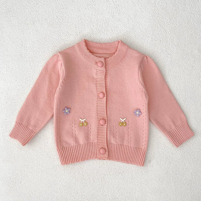 Autumn Arrival Baby Girls Comfortable Flowers and Fruits Decorated Knitted Long Sleeves Cardigan, MyKids-USA®, Cardigans, MyKids-USA - Size/Age - 66 (3-6M) - Color - Pink -  -  - TR2507282348-C