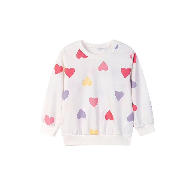 Autumn Arrival Kids Girls Colorful Hearts Pattern Crew Neck Long Sleeves Top, MyKids-USA®, Shirts, MyKids-USA - Size/Age - 100 (2-3Y) - Color - White -  -  - TR2510262353-A