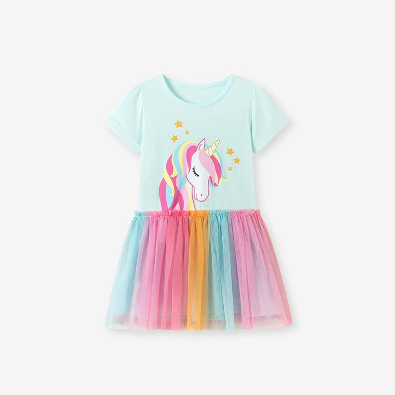 Summer Arrival Cartoon Pattern Short Sleeves Tulle Patchwork Dress for Stylish Girls, MyKids-USA®, Baby & Children's Dresses, MyKids-USA - Size/Age - 90 (12-24M) - Color - Colorful -  -  - TR2604302350-A.