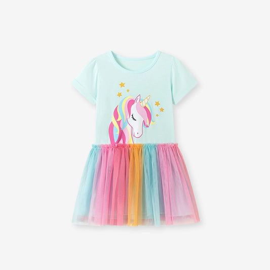 Summer Arrival Cartoon Pattern Short Sleeves Tulle Patchwork Dress for Stylish Girls, MyKids-USA®, Baby & Children's Dresses, MyKids-USA - Size/Age - 90 (12-24M) - Color - Colorful -  -  - TR2604302350-A.