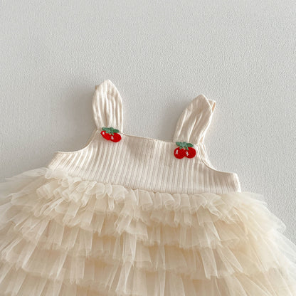 Design Summer Baby Kids Girls Sleeveless Cherry Pattern Tulle Patchwork Bodysuit, MyKids-USA®, Baby & Children's One-Pieces, MyKids-USA -  -  -  -  -  -  - .