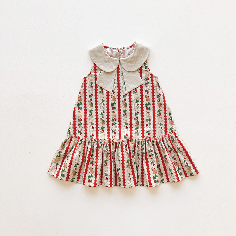 Summer Arrival Baby Girls Sleeveless Rabbit and Fruits Pattern Dress, MyKids-USA®, Baby & Children's Dresses, MyKids-USA - Size/Age - 90 (12-24M) - Color - Red -  -  - TR2604192305-A.