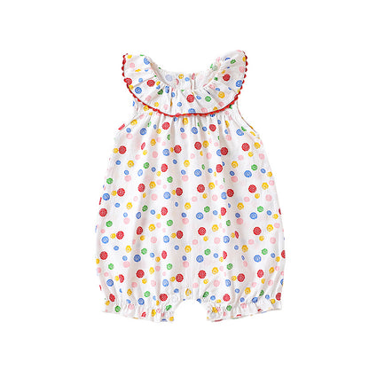 Baby Floral Pattern Ruffle Neck Sleeveless Rompers