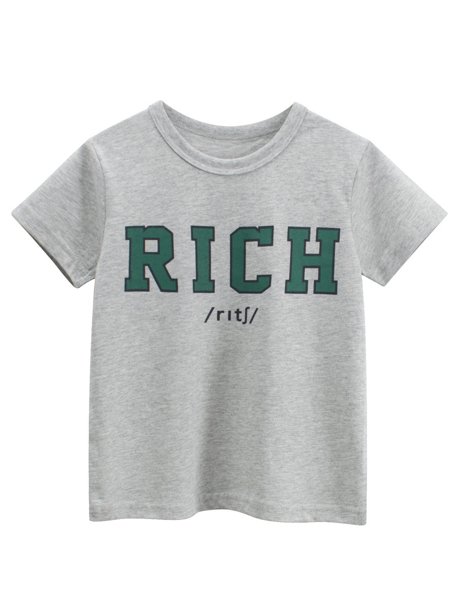 Summer Boys’ Letters Pattern T-shirt in European and American Style