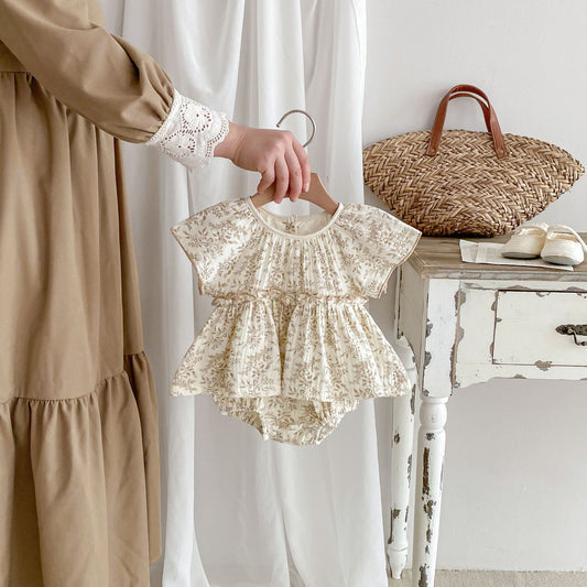 Summer Baby Girls Plain Floral Print Fly Sleeves Princess Onesie Dress, MyKids-USA®, Baby One-Pieces, MyKids-USA -  -  -  -  -  -  - 