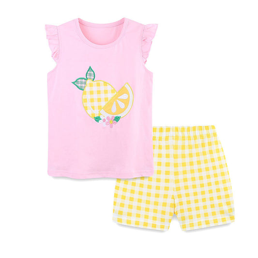 Summer Baby Kids Cute Lemon Pattern Vest and Plaid Shorts Clothing Set for Girls, MyKids-USA®, Baby & Toddler Outfits, MyKids-USA - Size/Age - 90 (12-24M) - Color - Yellow -  -  - TR2506082156-A