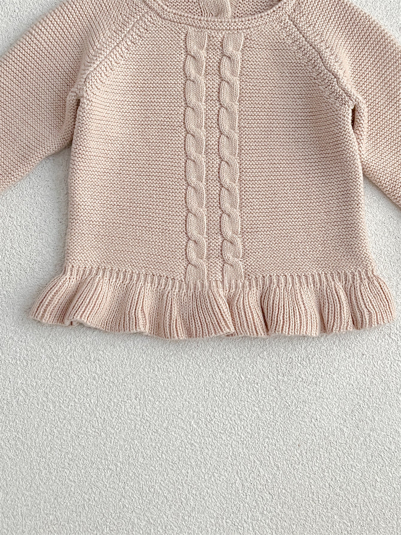 Simple Infant Baby Girls Knitted Long Flared Sleeves Pullover Sweater And Hat Set