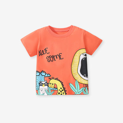 Boys’ Animals Cartoon Print T-Shirt In European And American Style For Summer