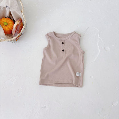 Simple Sleeveless Summer Children’s Vest, Unisex Baby Cotton Blend Casual Plain Top, MyKids-USA®, Baby & Toddler Tops, MyKids-USA - Size/Age - 73 (6-9M) - Color - Khaki -  -  - TR2505122356-B