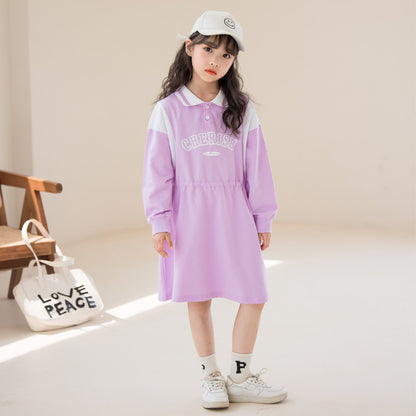 Autumn Arrival Long Sleeves Letters Pattern Sporty Dress for Stylish Girls