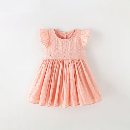 Summer Baby Kids Girls Fly Sleeves Cute Flowers Embroidery Pattern Dress