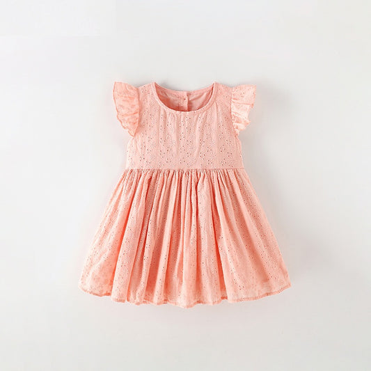Summer Baby Kids Girls Fly Sleeves Cute Flowers Embroidery Pattern Dress