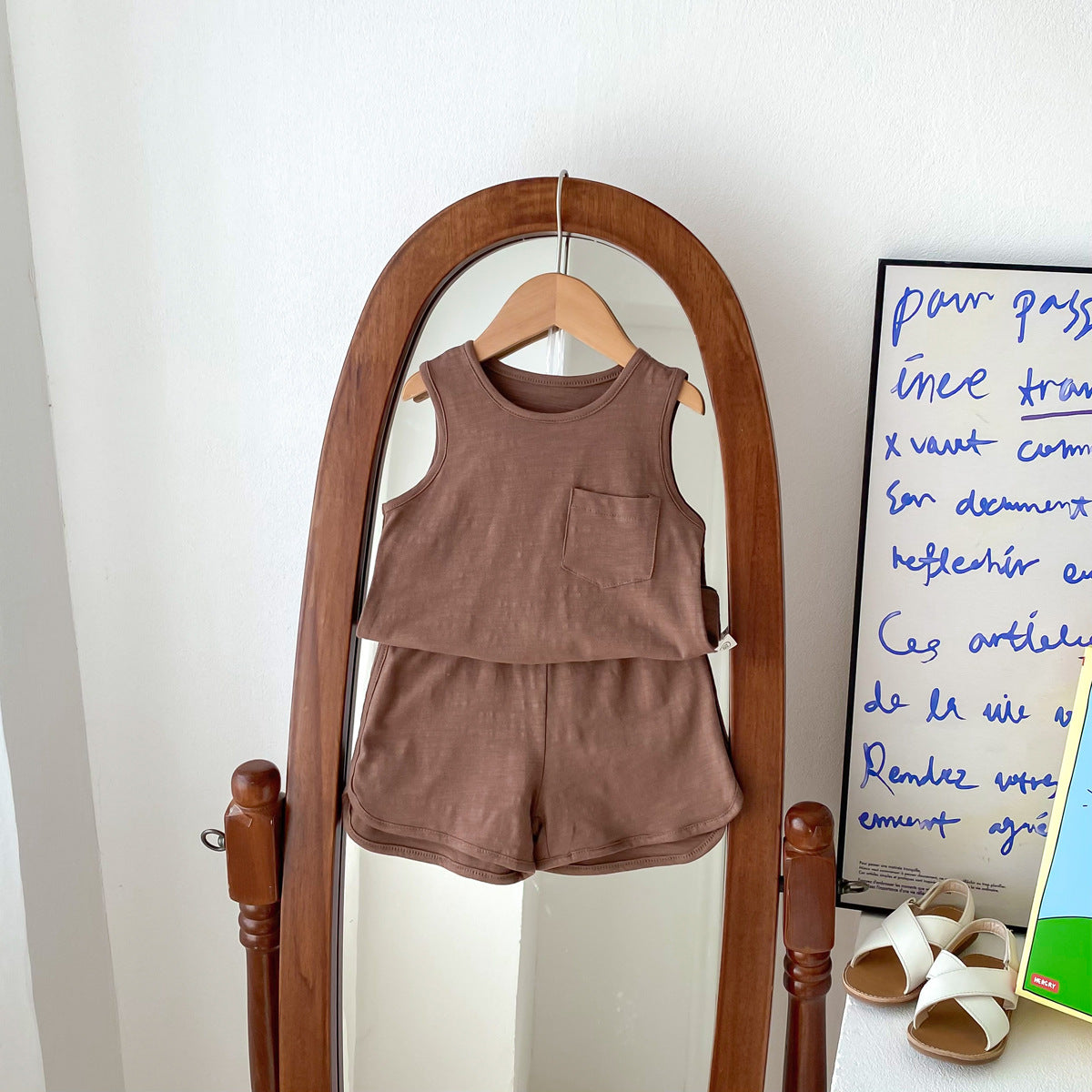 Spring Baby Kids Unisex Top Sleeveless Vest And Shorts Clothing Set, MyKids-USA®, Baby & Toddler Outfits, MyKids-USA - Size/Age - 80 (9-12M) - Color - Coffee -  -  - TR2401072108-B.