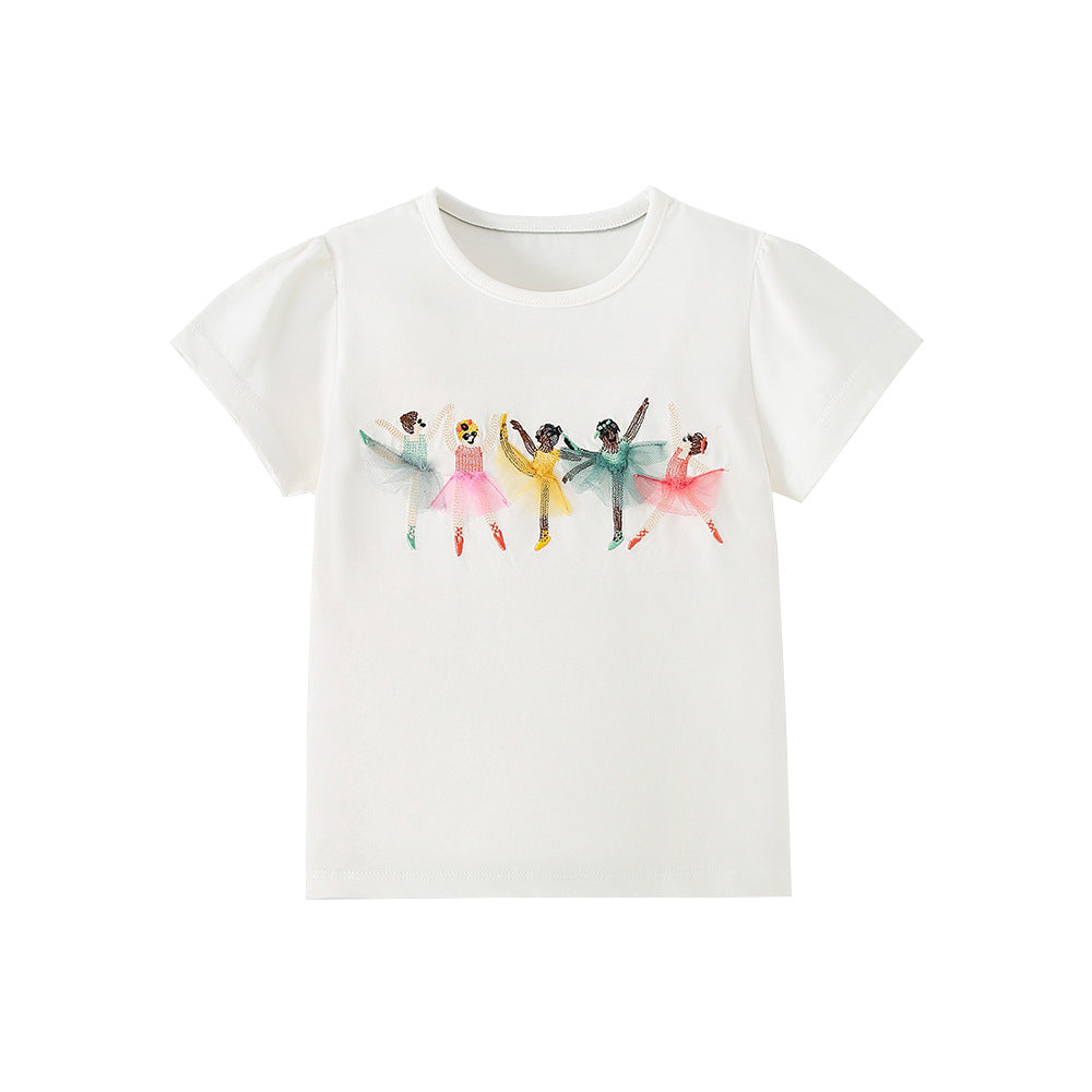 Summer Girls’ Princess Cartoon Pattern T-shirt in European and American Style, MyKids-USA®, T-Shirts, MyKids-USA - Size/Age - 90 (12-24M) - Color - White -  -  - TR2604291648-A.