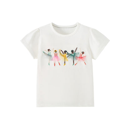 Summer Girls’ Princess Cartoon Pattern T-shirt in European and American Style, MyKids-USA®, T-Shirts, MyKids-USA - Size/Age - 90 (12-24M) - Color - White -  -  - TR2604291648-A.