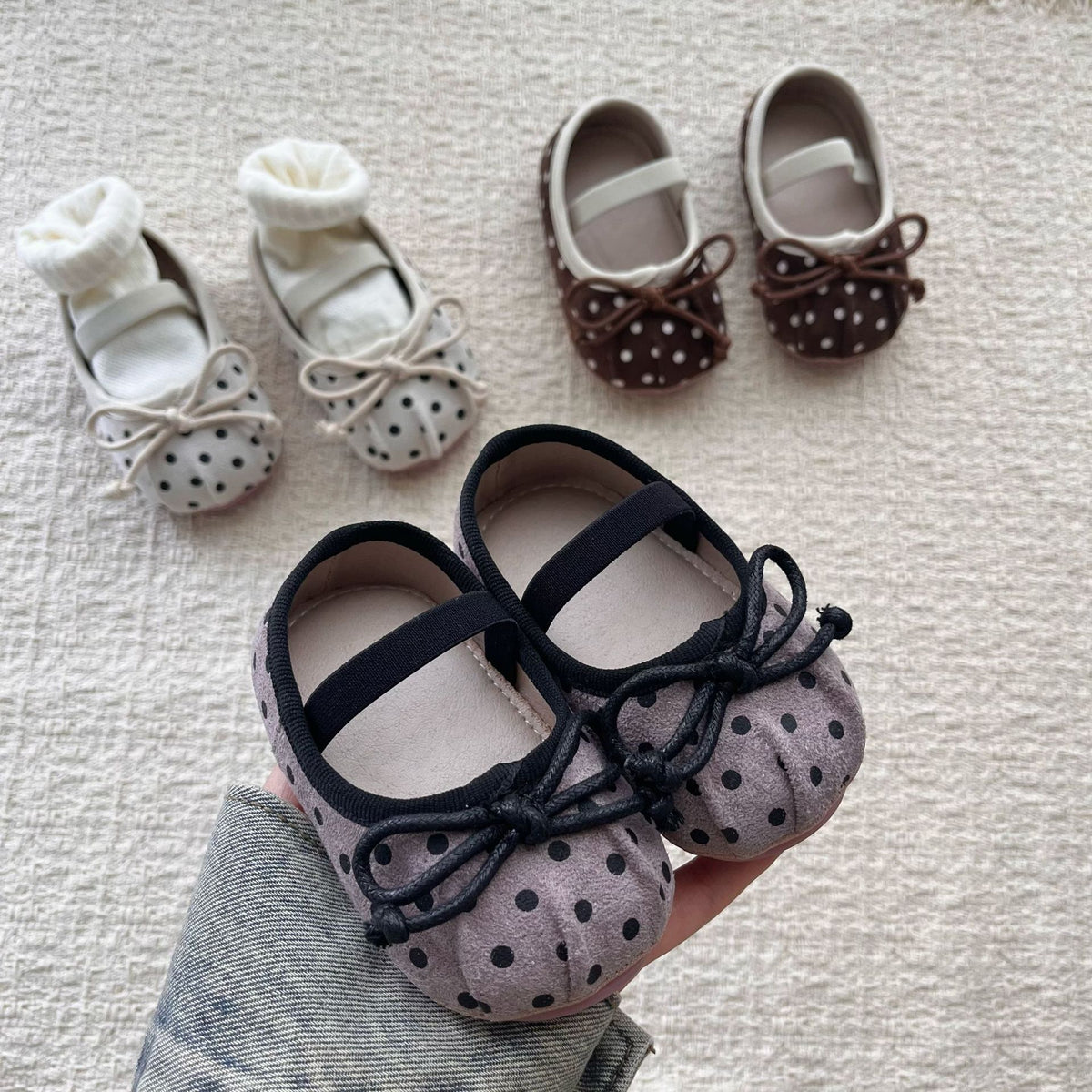 MyKids-USA® Baby Girl Faux Suede Dots Pattern Soft Sole Shoes