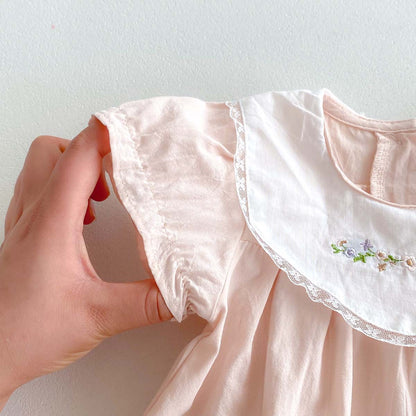 Summer Arrival Baby Girls Color Patchwork Flowers Embroidered Short Sleeves Onesies, MyKids-USA®, Baby One-Pieces, MyKids-USA -  -  -  -  -  -  - 