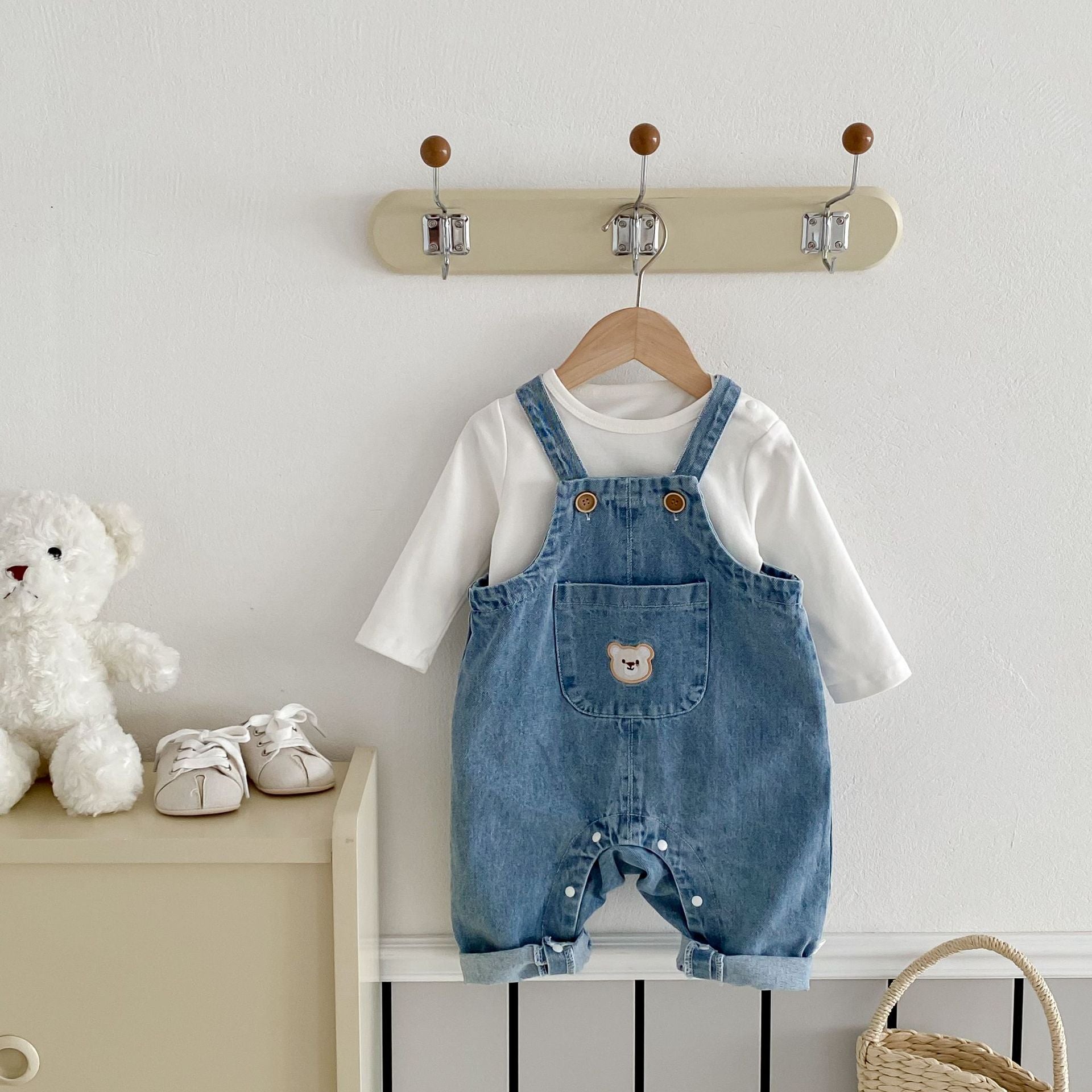 Spring and Autumn Baby Kids Unisex Long Sleeves White Top and Denim Sleeveless Overalls Clothing Set, MyKids-USA®, Baby & Toddler Outfits, MyKids-USA -  -  -  -  -  -  - 
