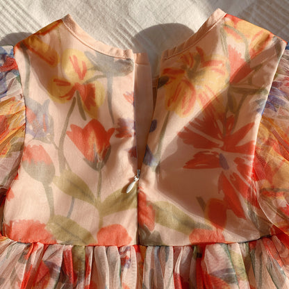 Summer Baby Kids Girls Short Sleeves Flowers Pattern Tulle Dress, MyKids-USA®, Baby & Children's Dresses, MyKids-USA -  -  -  -  -  -  - .