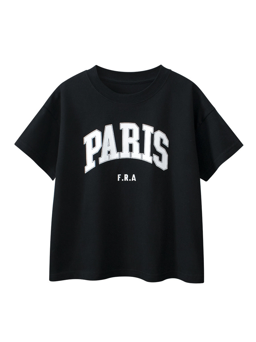Boys and Girls’ Letters Print T-shirt in European and American Style, MyKids-USA®, Baby & Toddler Tops, MyKids-USA - Size/Age - 120 (5-7Y) - Color - Black -  -  - TR2503052359-A