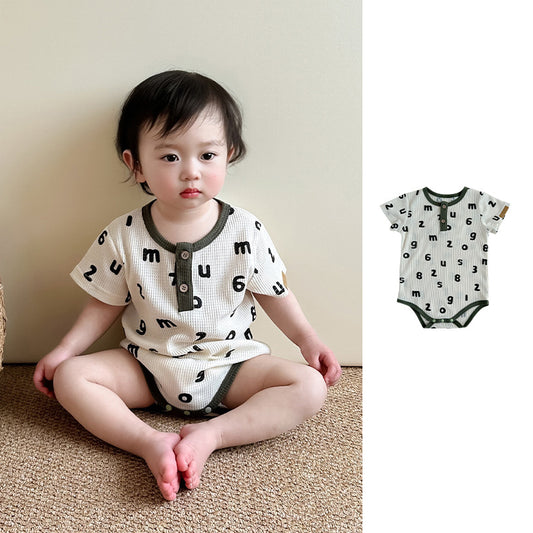 Baby Unisex Letters Pattern Round Neck Short-Sleeve Onesies In Summer