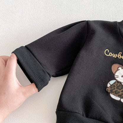 Spring and Autumn Baby Kids Girls Long Sleeves Cartoon Pattern Pullover and Leopard Pattern Pants 2-piece Clothing Set