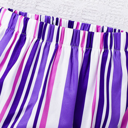 Design Summer Baby Kids Girls Sleeveless Striped Pattern Dress with Bloomers Set