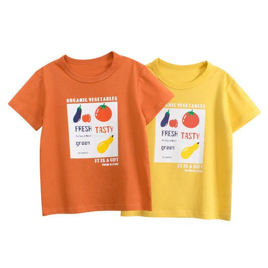 Summer Girls’ Fruits and Letters Pattern Printed T-shirt in European and American Style, MyKids-USA®, Baby & Toddler Tops, MyKids-USA -  -  -  -  -  -  - 