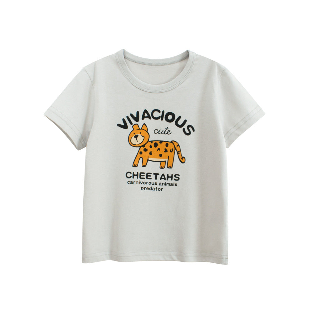 Summer Boys’ Tiger and Letters Pattern T-shirt in European and American Style, MyKids-USA®, Baby & Toddler Tops, MyKids-USA - Size/Age - 90 (12-24M) - Color - White -  -  - TR2505202137-A