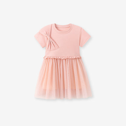 Summer Arrival Butterfly-bow Pattern Short Sleeves Tulle Patchwork Dress for Stylish Girls, MyKids-USA®, Baby & Toddler Dresses, MyKids-USA - Size/Age - 90 (12-24M) - Color - Pink -  -  - TR2602011349-A.