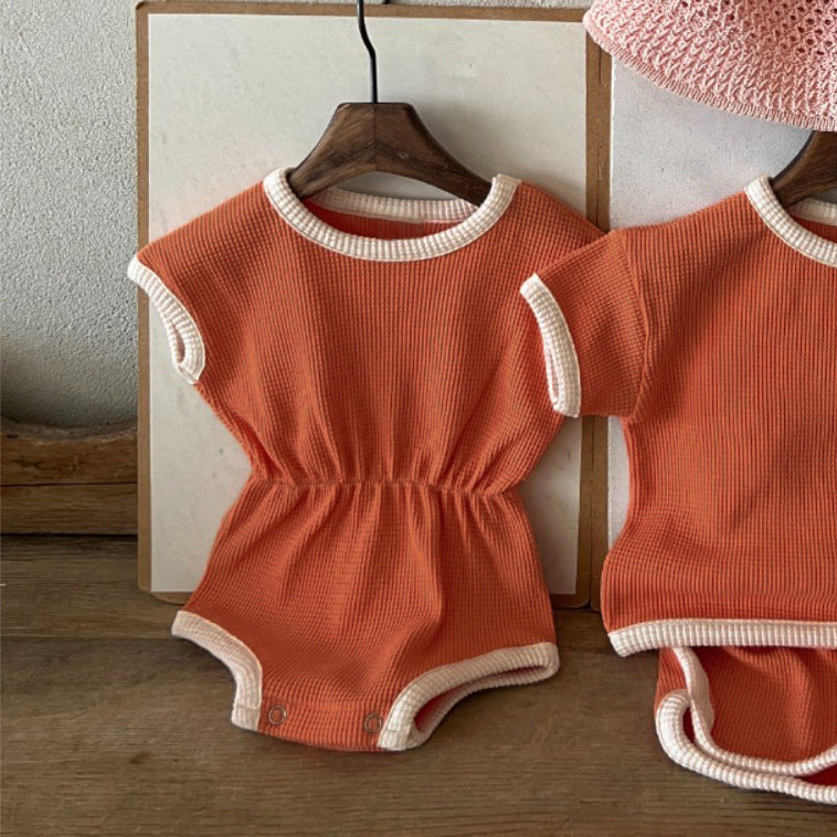 Hot Selling Summer Baby Kids Sleeveless Color Patchwork Bodysuit