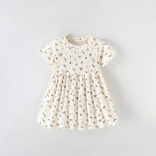 Summer Baby Kids Girls Short Sleeves Shells Pattern Dress