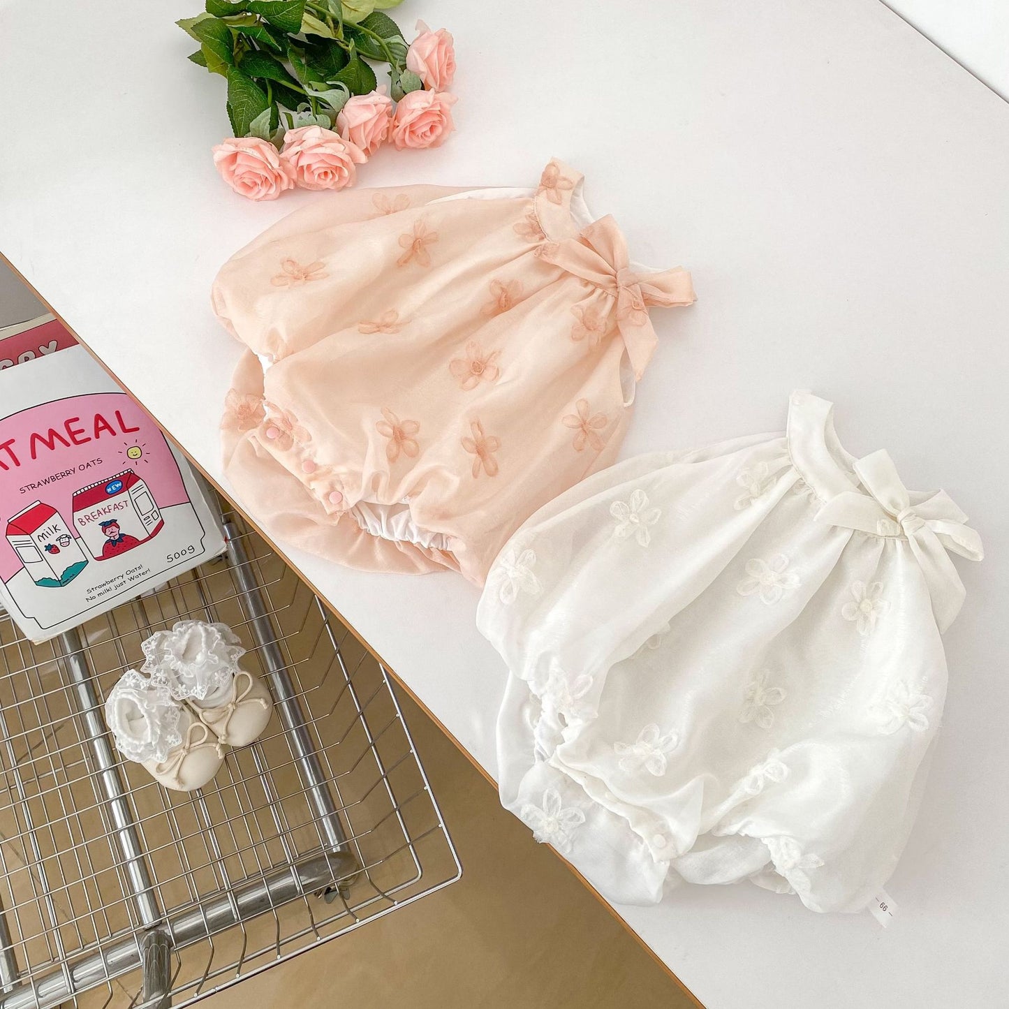 Summer Arrival Sleeveless Flowers Pattern Butterfly-bow Decorated Collar Onesies for Stylish Girls, MyKids-USA®, Baby One-Pieces, MyKids-USA -  -  -  -  -  -  - 