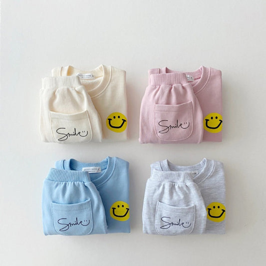 Baby Girls Smile Face With Letter Smile Top Combo Long Pants In Spring Autumn