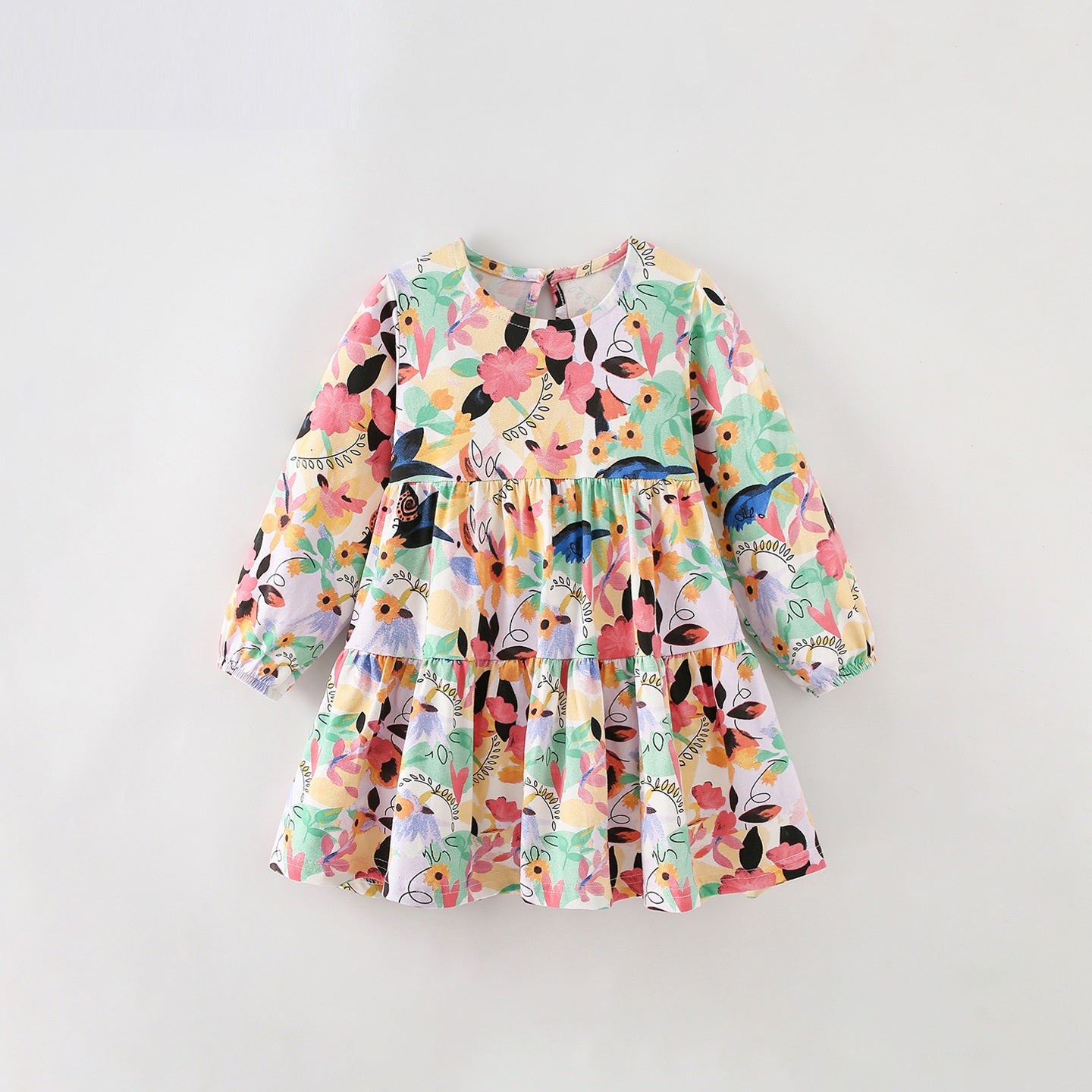 MyKids-USA® Autumn Arrival Baby Kids Girls Princess Flowers Pattern Long Sleeves Dress