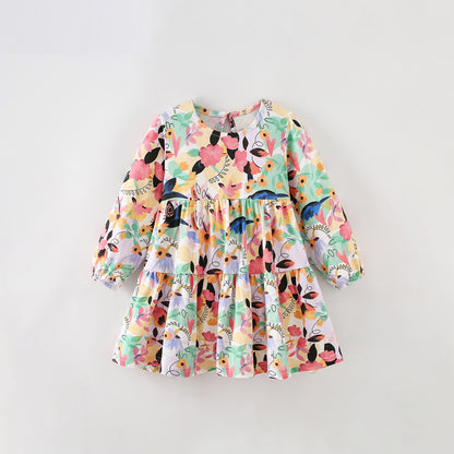 MyKids-USA® Autumn Arrival Baby Kids Girls Princess Flowers Pattern Long Sleeves Dress