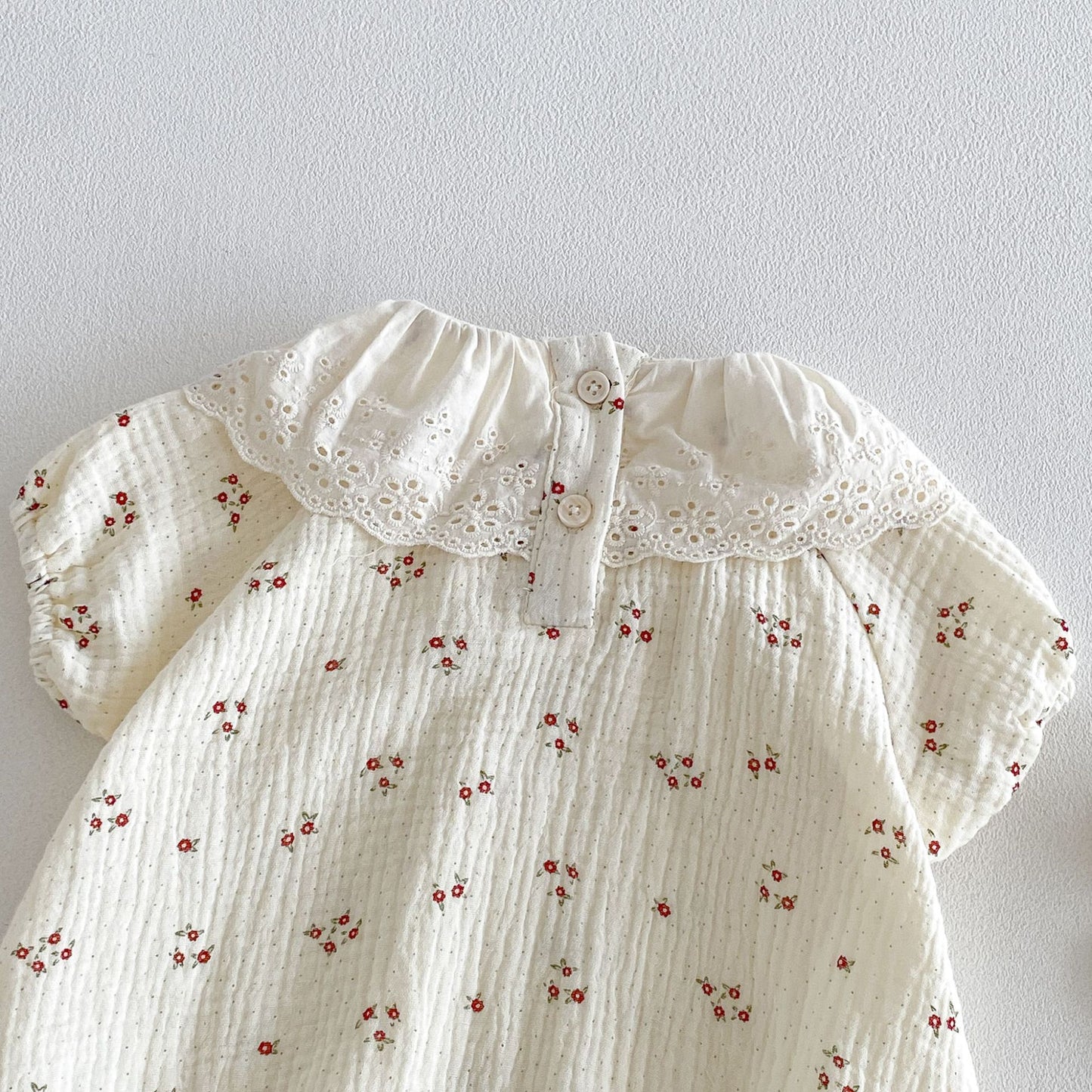 Design Summer Baby Kids Girls Short Sleeves Floral Pattern Bodysuit with Hat